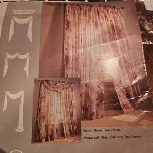 Sara Roses Semi-Sheer Window Curtains 59x63 Rose Gray Floral Cottagecore 2 panel